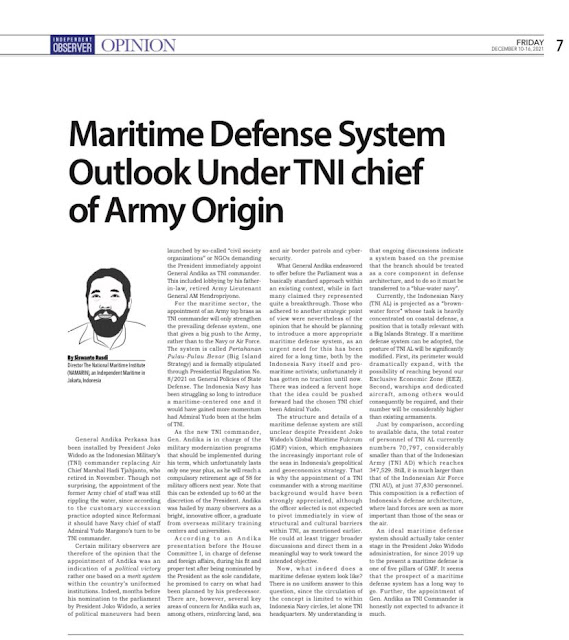 Maritime Defense System Outlook Under TNI chief of Army Origin